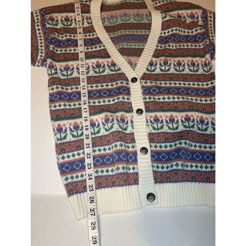 Vintage 80s / 90s Womens Medium Pastel Floral Knit Cardigan Sweater USA - Picture 8 of 9